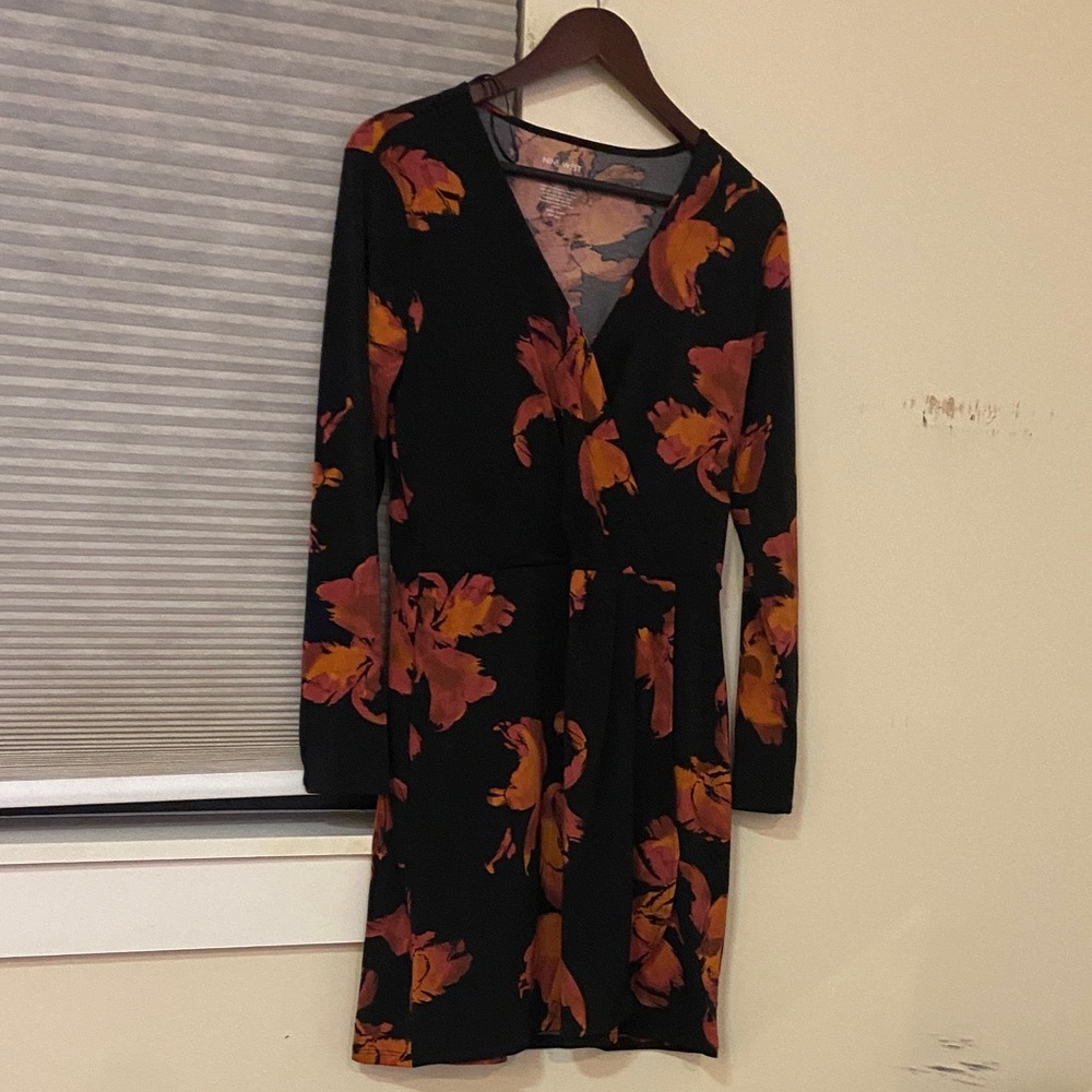 Nine West Black and Orange Floral Long Sleeve Dress